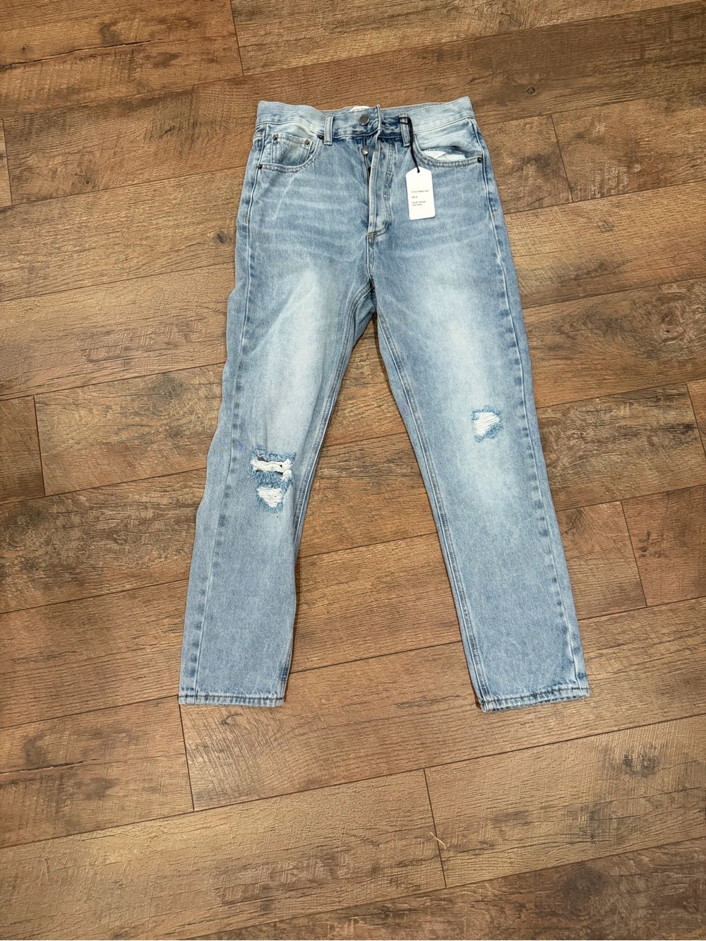 Vici Light Blue Boyfriend Jeans with Distressed Knees